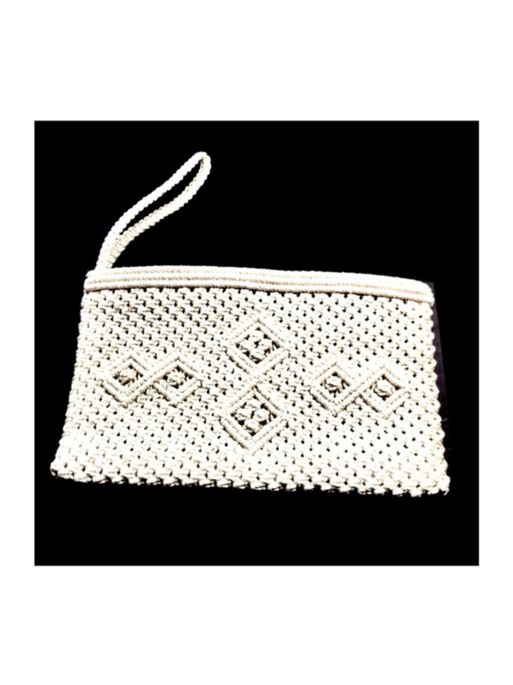 Vintage Boho Macrame Wristlet Clutch Bag in Cream